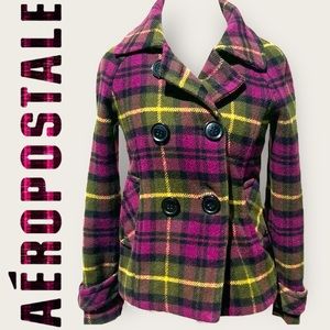 Aeropostale Plaid Pea Coat NWOT